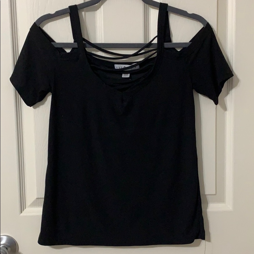 Cold Shoulder Top w Caged Neckline